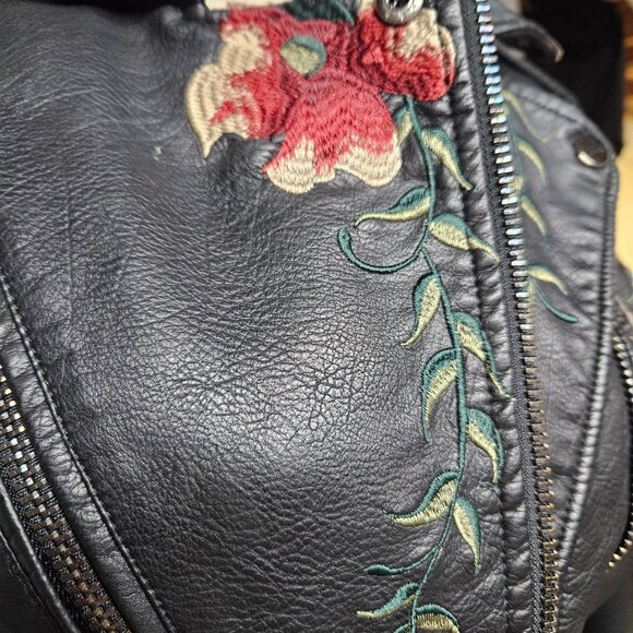 Faux Leather Jacket With Embroidery - Picture 3 of 16